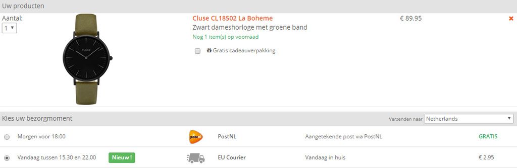 Mijn horloge werd dezelfde dag bezorgd