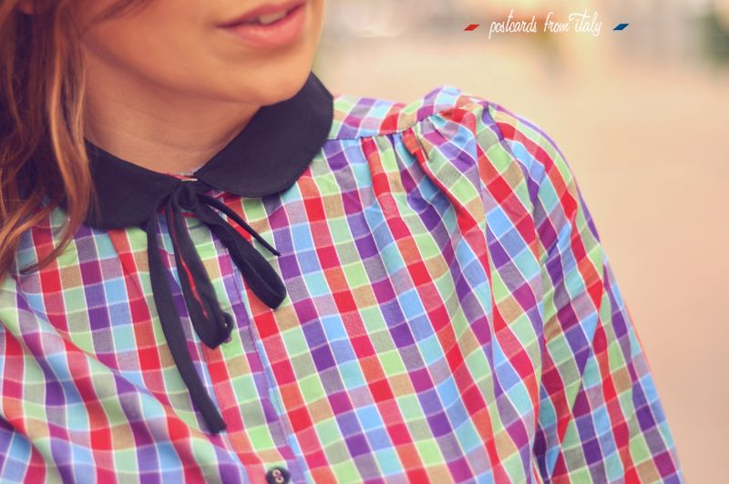 Camisa de cuadros con lacito pepa loves y shorts de encaje negros
