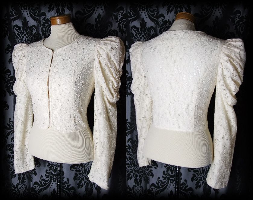 Goth Cream Lace Fitted SPELLBOUND Puff Shoulder Jacket 10 12 Victorian Steampunk eBay
