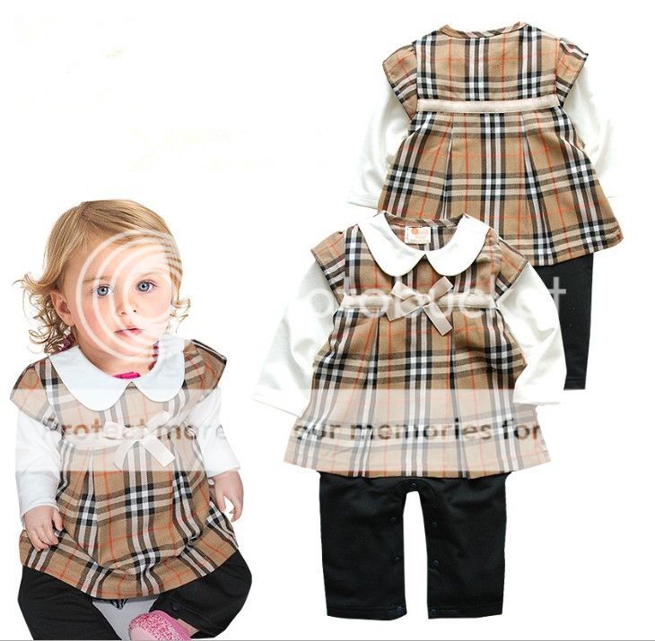 1pc Newborn Kids Baby Girl Plaids Romper Dress Clothes Set Suit Brown Bowknot