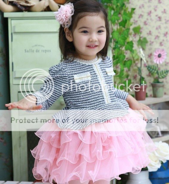 1pc Baby Girls Infant Kid Princess Pageant Striped Dress Skirt Tutu Clothes Pink