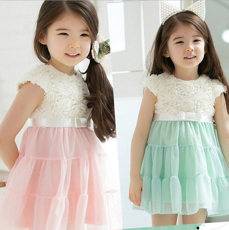 1pc Baby Girls Lace Flower Rose Party Dress Skirt Clothes Pink White 1 5 Years